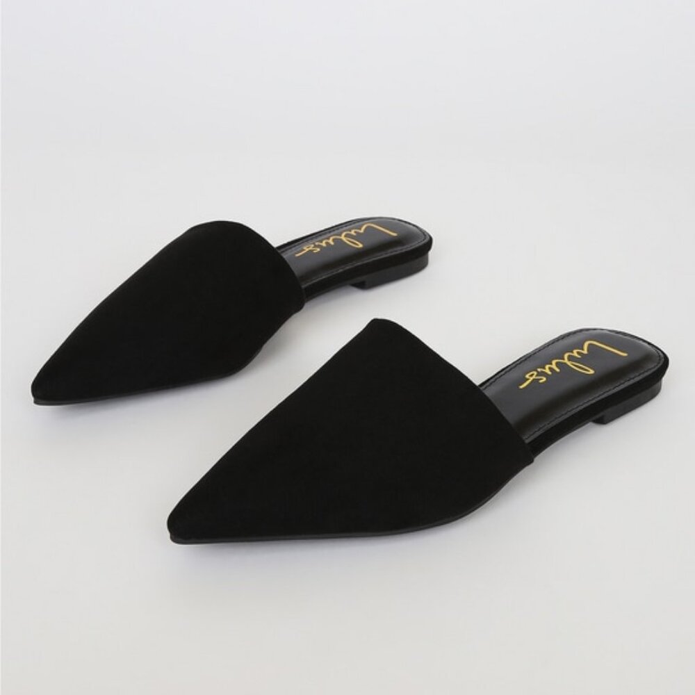 Lulus Lorena Black Suede Pointed Toe Slides - Size 7.5